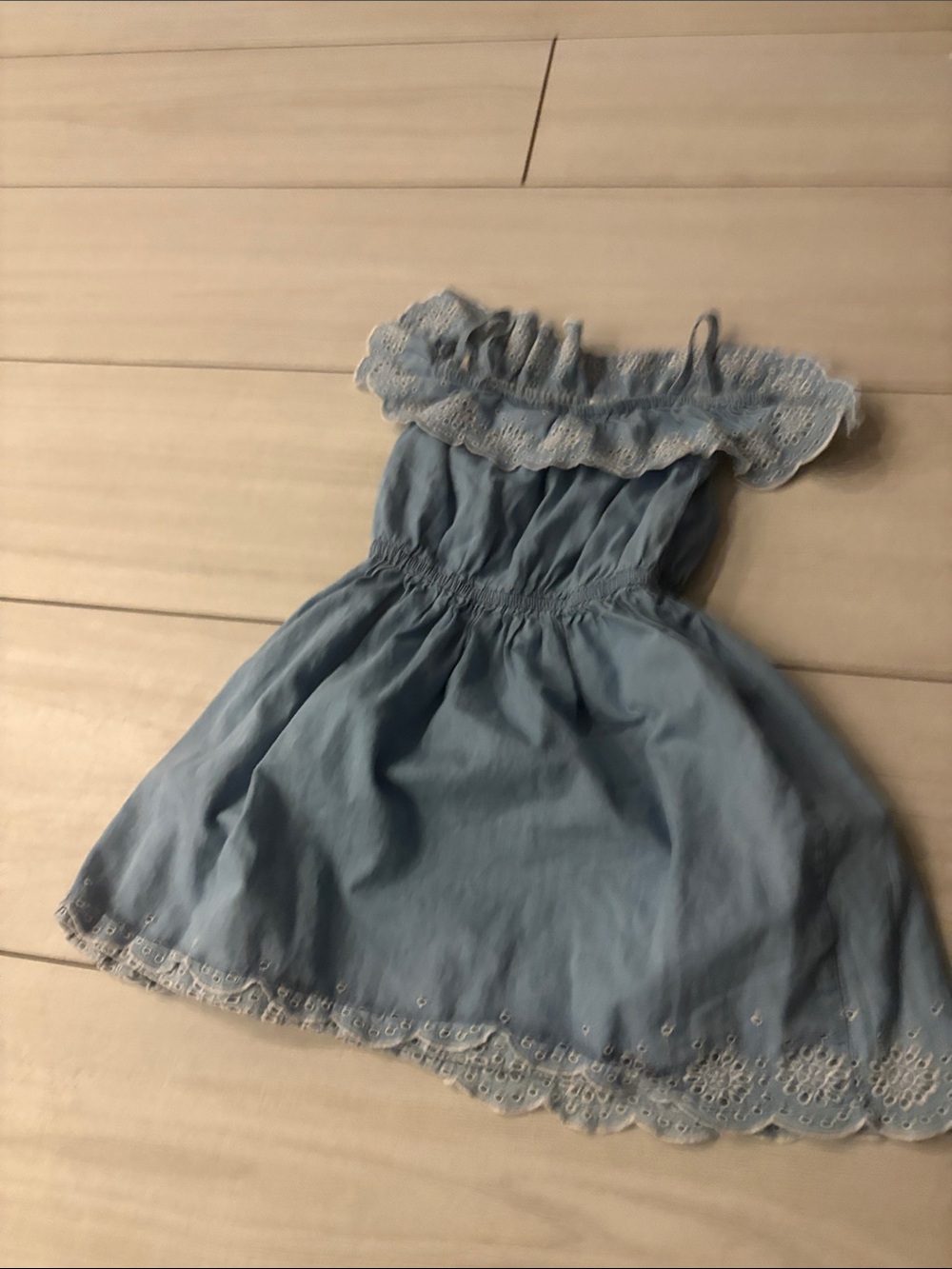 Primark Light Blue Eyelet Ruffle Off-Shoulder Dress